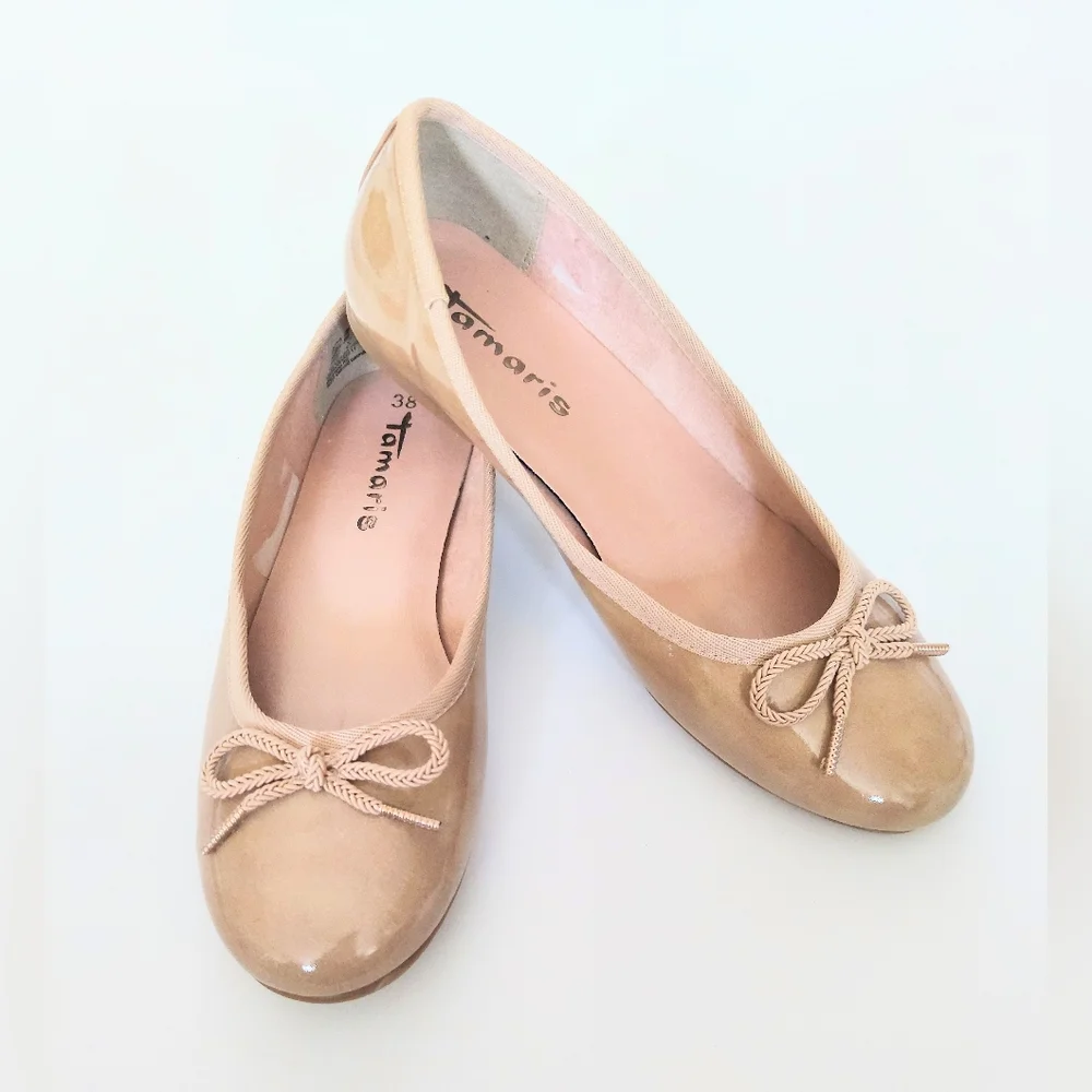 Tamaris Leather Ballet Flats Size US 7.5 EU 38 Tan Made In Germany